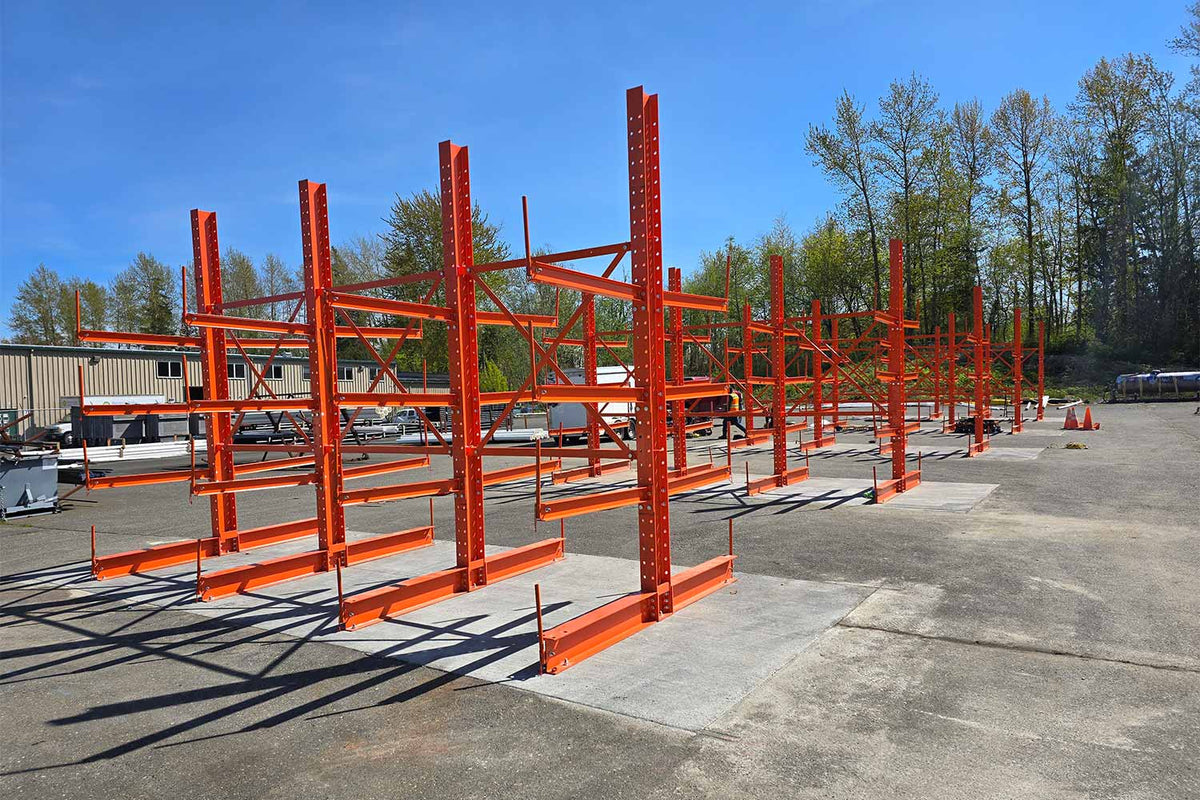 American Warehouse Equipment, Inc. - Cantilever Racks - Perfect for lumber and piping storage. Cantilever systems can be configured to your space and load specs with custom fabrication options available.